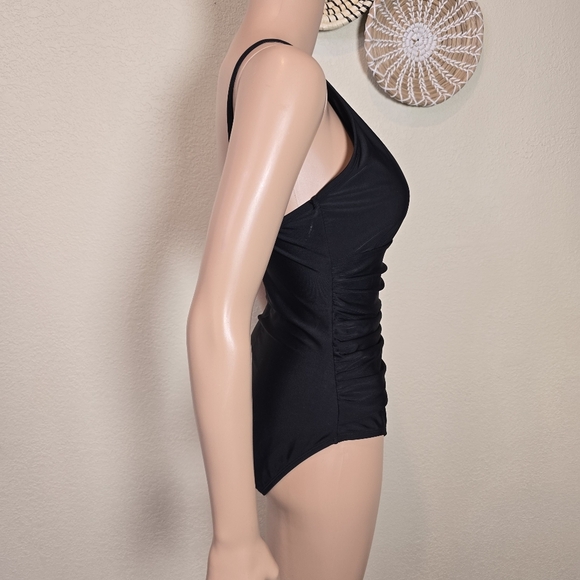 Ellen Tracy Black  One Piece Swimsuit with Keyhole Detail and Ruching Size 12 - Picture 6 of 10